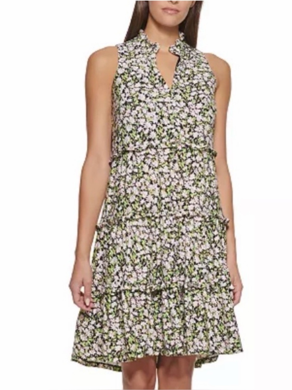 NWT Tommy Hilfiger Floral Tiered Sleeveless Dress Black Pink Women’s Size 4